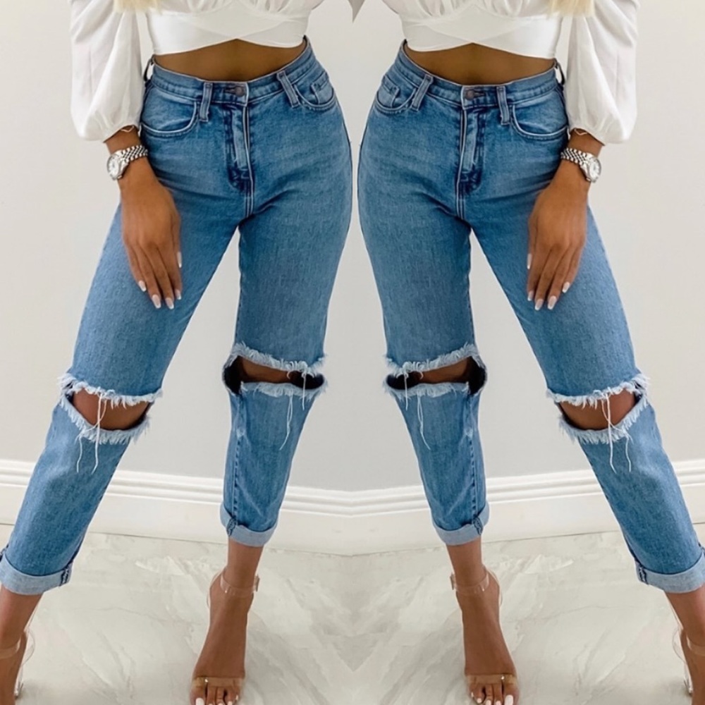. OOTDFASH Steven High Waist Distressed Denim Jeans - Picture 5 of 16